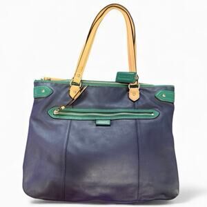 Coach Daisy Emma Spectator Tote Bag Blue Green Beige Leather Purse  Pockets